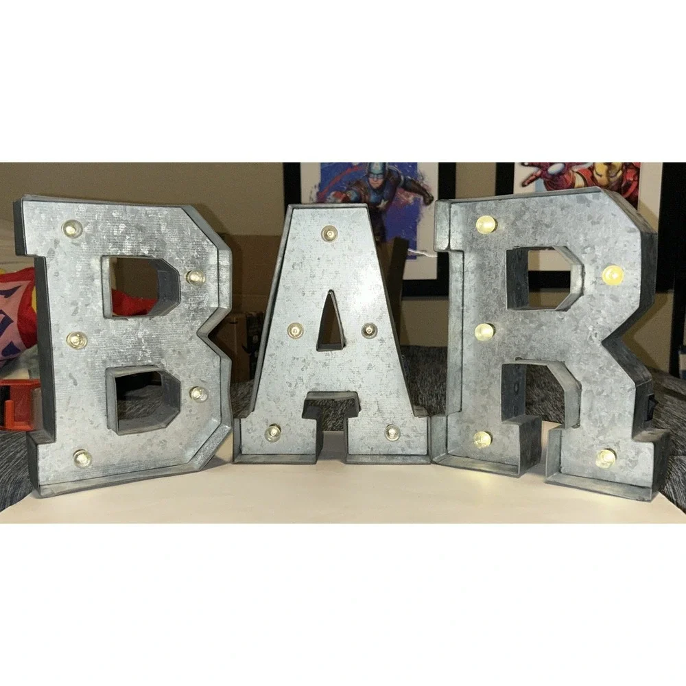 B-A-R Marquee Letter Light Signs Made of Galvanized Metal Industrial Style